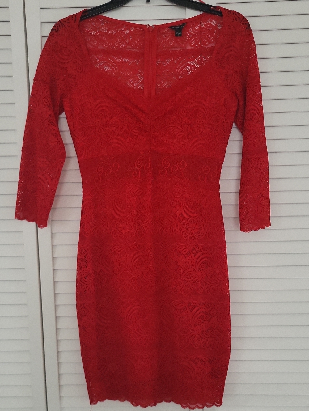 Guess Red Lace Long Sleeve Sheath Dress